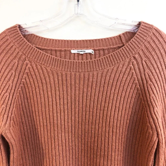 Tularosa Tan Wide Sleeve Scoop Neck Ribbed Preppy Trendy Sweater Small - Picture 4 of 8